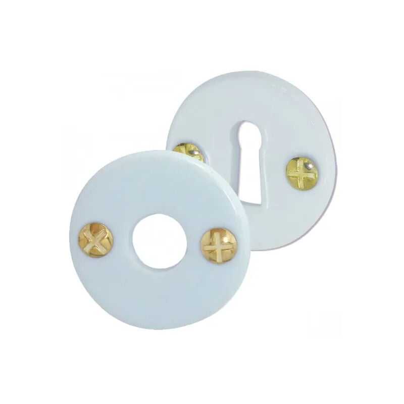 Ensemble de rosace béquille et serrure en porcelaine blanche.