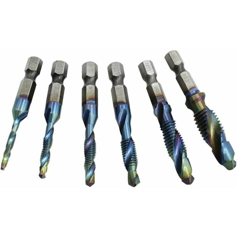 Hoopzi - DT-6S Set of 6 metric angled hex taps M3 M4 M5 M6 M8 M10 Hand tools for soft metal, aluminum plate, iron, etc.