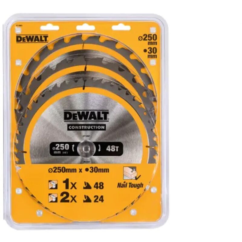 Dewalt - DT1964 Construction Circular Saw Blade 3 Pack 250 x 30mm x 24T/48T/60T