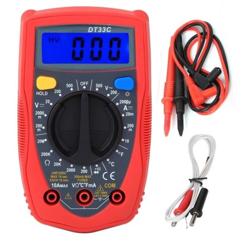 DT33C Pocket Multimeter, Large Screen Portable Plastic Digital Voltmeter, Electrician's Tools
