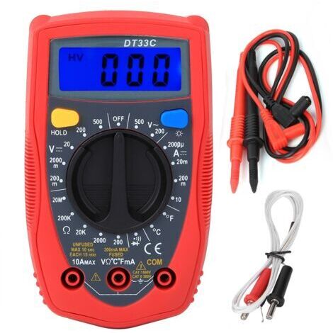 DT33C Taschenmultimeter, tragbares digitales Voltmeter mit großem Display aus Kunststoff, Elektrikerwerkzeug
