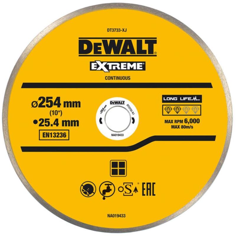 Disque diamant DEWALT 250 25.4mm Coupe nette dans les matériaux durs