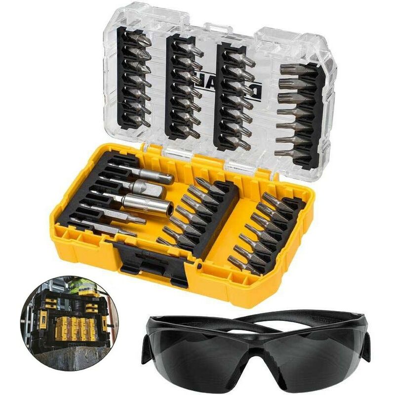 47 Piece Screw Driver Impact Rated Bit Set Hex Shank + Safety Glasses - Dewalt