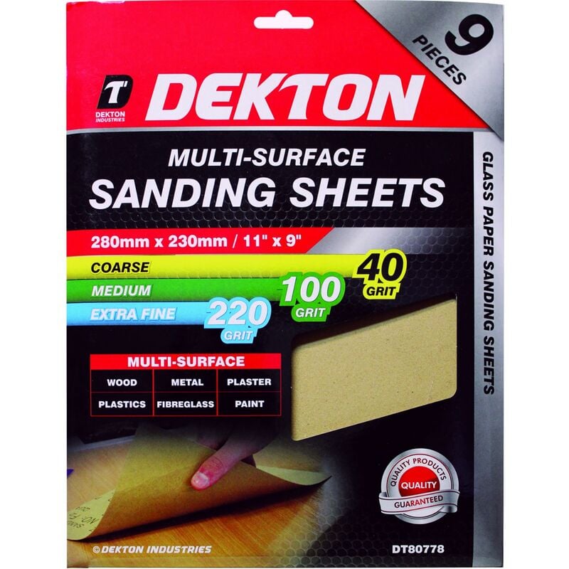 9pc Assorted Pack of Sanding Sheet Sandpaper 40 - Dekton