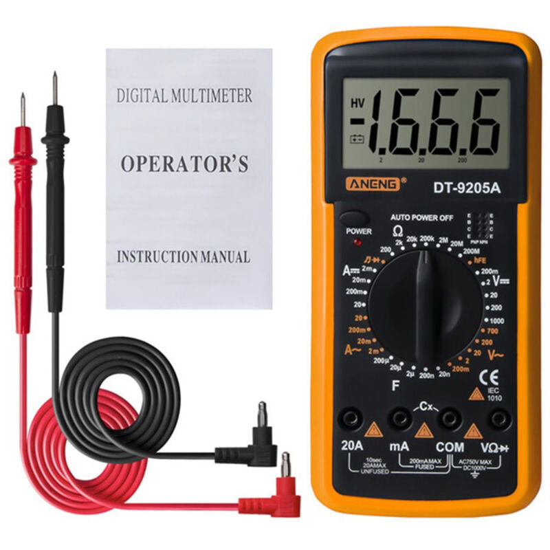 DT9205A Digital Multimeter, Transistor and Capacitor Tester, AC/DC Electrical Tester, NCV Auto-Ranging Analog Multimeter