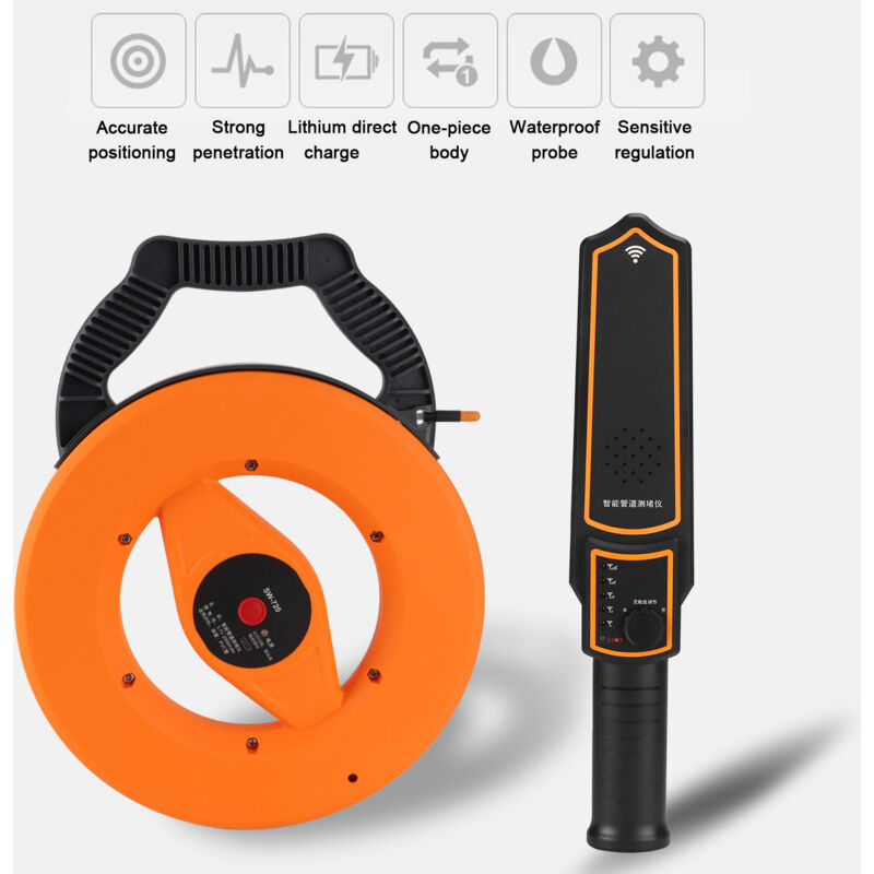 Jeffergarden Détecteur de blocage de tuyaux muraux, outil de diagnostic, testeur de bouchage de pipelines en acier/PVC