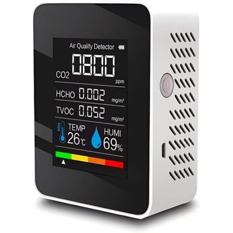 AIMOONSA Dtecteur de dioxyde de Carbone 5 en 1 Dtecteur de qualit d\'air intrieur CO2 Compteur numrique TVOC HCHO Moniteur de temprature et d\'humidit Testeur de rtroclairage (blanc)