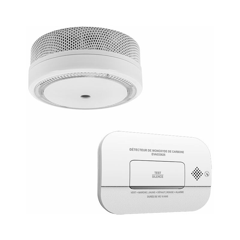Evacuate - Détecteur de fumée nf 10 ans + Détecteur de monoxyde de carbone nf 3 ans