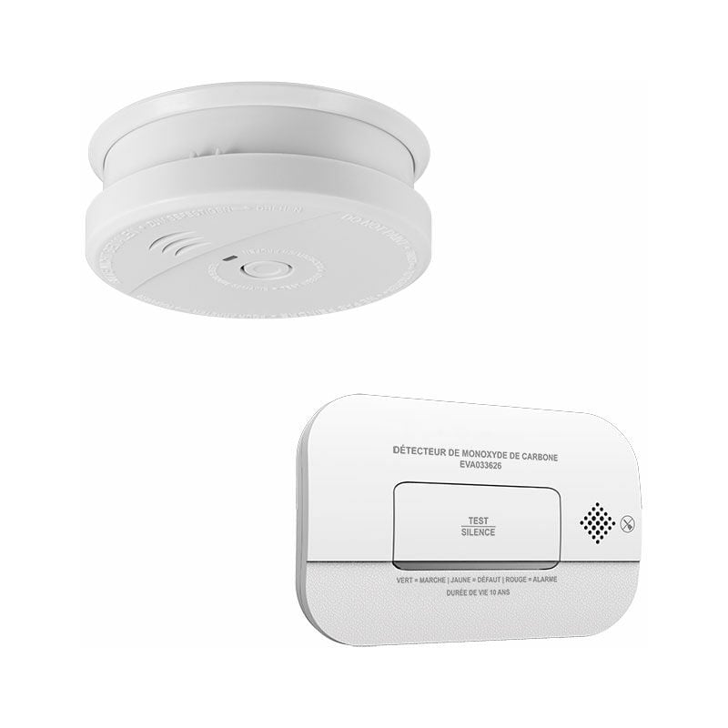 Evacuate - Détecteur de fumée nf 5 ans + Détecteur de monoxyde de carbone nf 3 ans