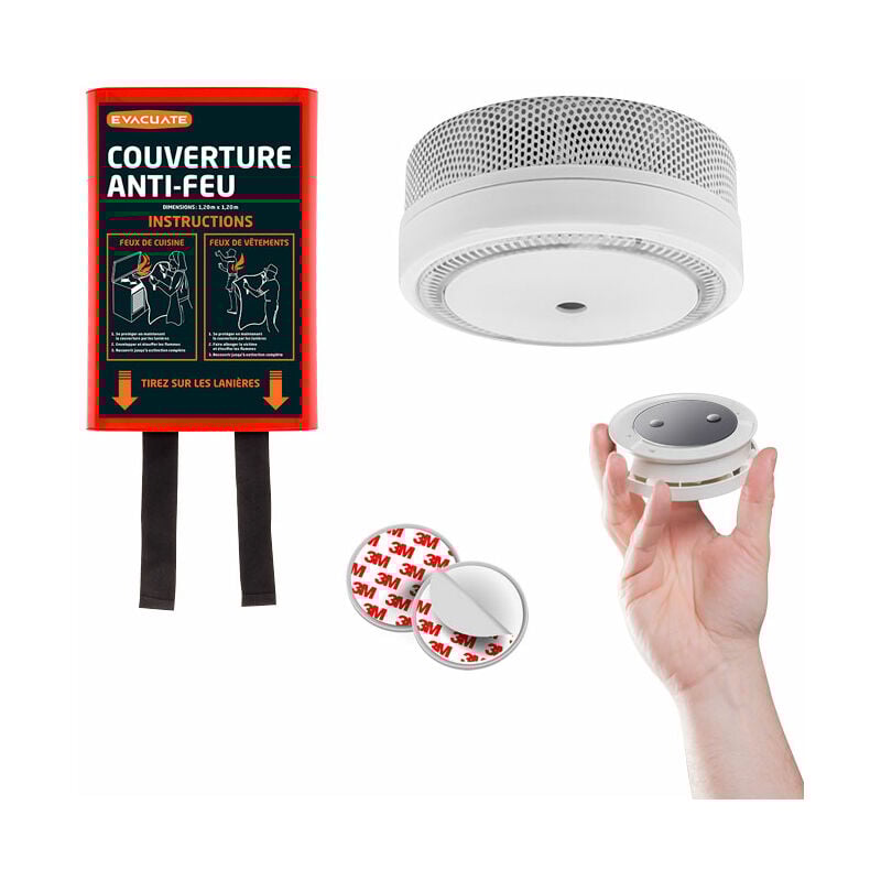 Détecteur de fumée nf autonomie 10 ans + support magnétique + couverture anti-feu 1,20x1,20 m Evacuate