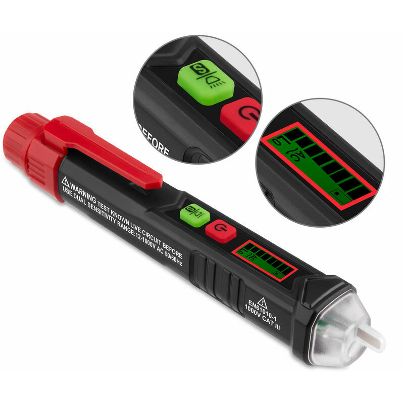 Détecteur de Tension sans Contact avce Lampe de Poche, Alarme Sonore et Lumineuse