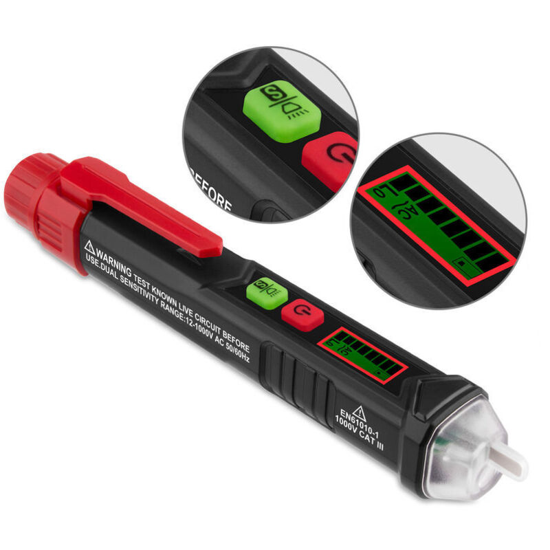 Détecteur de Tension sans Contact avce Lampe de Poche, Alarme Sonore et Lumineuse