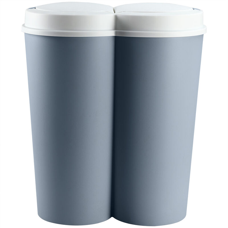 Deuba - Recycling Bin 50L Double Dustbin Lid Dual Kitchen Dust Rubbish Bins Waste Compost Push Button 2 Compartments 2x25 Litres Blue