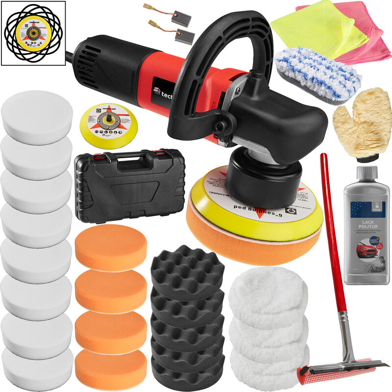 Polisher set dual action 710W - dual action polisher, dual action car polisher, orbital car polisher - 28 pc. set incl. polish - red