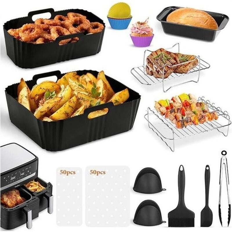 Dual Air Fryer Accessoires Pour Moulinex Ez9018 5,2/3,1 L, Ensemble De 17 PCS Pour Philips Airfryer Série 3000/Tefal Easy Fry, Mit