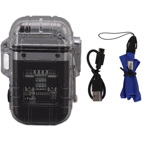 Dual Arc Electric Lighter Transparent Sealed Waterproof Windproof Cigarette Lighter with Power Display Black