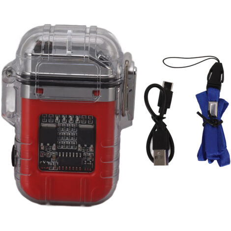 Dual Arc Electric Lighter Transparent Sealed Waterproof Windproof Cigarette Lighter with Power Display Red