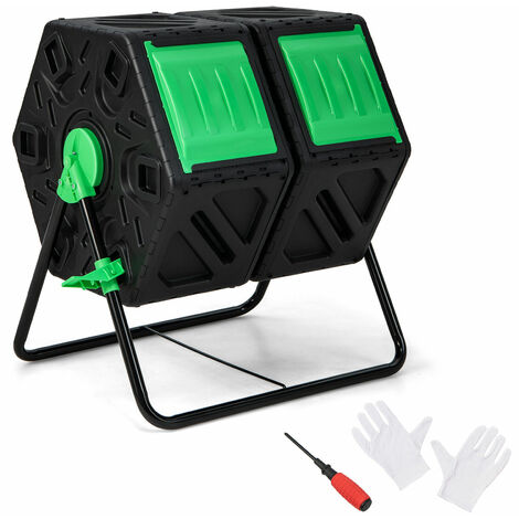 Dual Chamber Compost Tumbler 130L Garden Yard Compost Bin with Sliding Doors