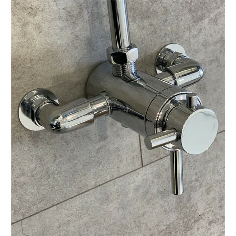 BUYAPARCEL Dual Control Thermostatic Exposed Shower Mixer Valve 137mm 150mm 3/4 Top Outlet