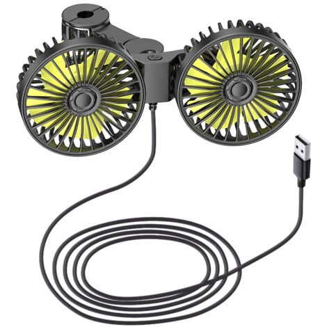 GABRIELLE Dual Head Car Fan, Portable USB Vehicle Fan, Quiet Cooling Backseat Fan, 3 Adjustable Speeds, 360° Rotation for Kids, Dog, SUV