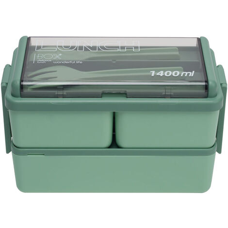 Dual-Layer Plastic Bento Lunch Box with Cutlery