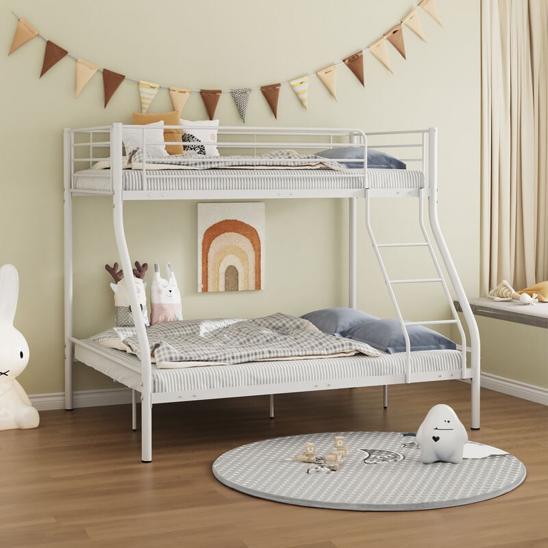 Mobilier Deco - dual - Lit superposé en métal blanc 90 x 190 cm + 140 x 190 cm