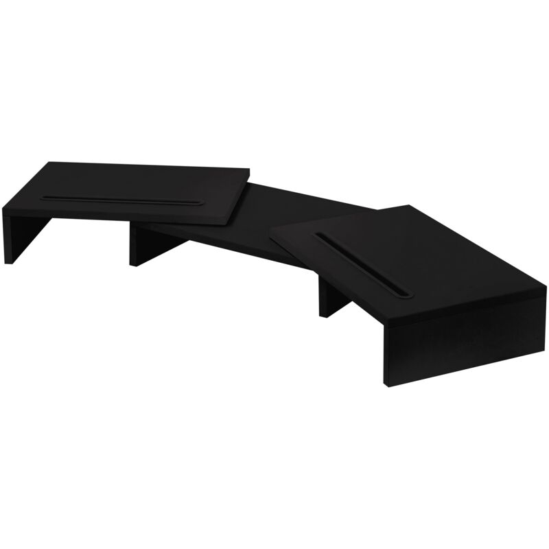Dual Monitor Stand Riser, Réhausseur d'Écran en Bois, Noir, Support d'Écran pour 2 Écrans, Longueur/Angle de Pivotement Réglables, 2 Fentes de