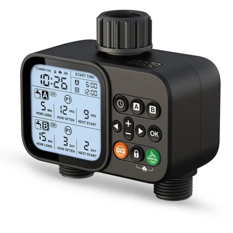 Dual Outlet Water Timer – 2 Way Irrigation Timer, Automatic Garden Watering Controller