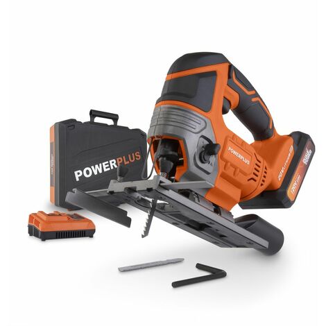 Dual Power Scie Sauteuse sans Fil de 20 V POWDP25310 - Scie à Batterie 2300 min-1 - Avec Batterie et Chargeur