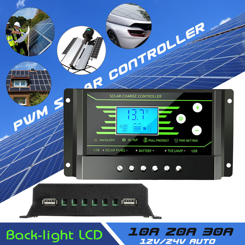 

Dual USB 10A 12V 24V USB Panel solar LCD PWM Cargador de controlador de carga solar