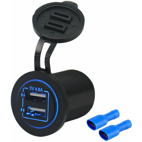 Dual USB Charger Socket Waterproof Socket 4.8A/5V LED Indicator for 12/24V Car RV Boat ATV Motorcycle Marine Blue
