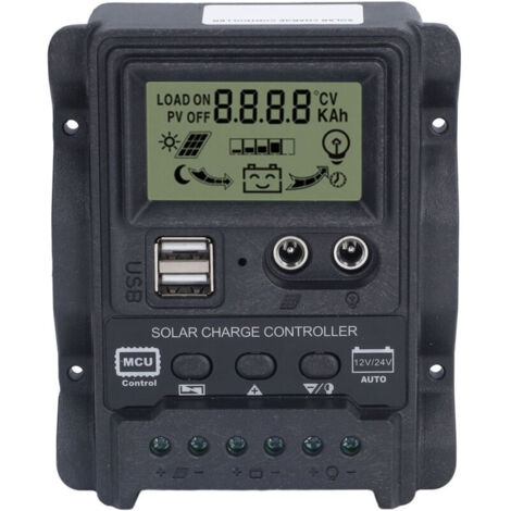 Dual USB Solar Charge Controller with ABS LCD Display, PWM Light Control, 12V/24V/30A, 390W/780W