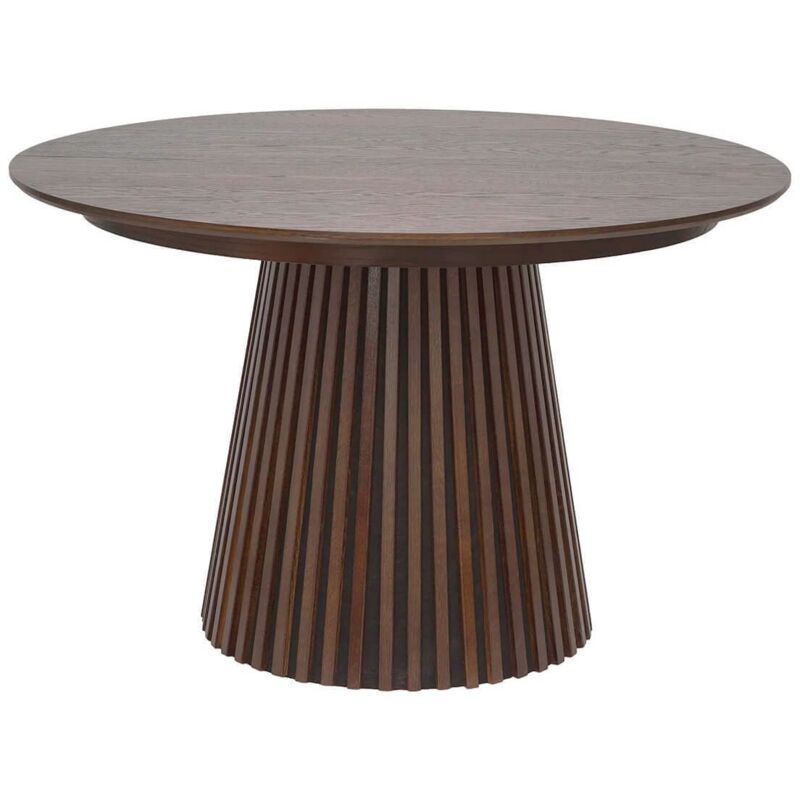 Altobuy - dublin - Table Extensible Ronde Pied Central Relief mdf Placage Chêne fumé