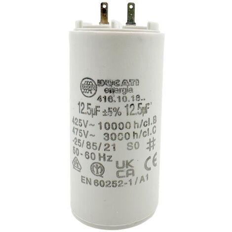 Ducati Energia – Condensateur 12,5µF – Ø36x70mm pour moteur de volet roulant – Cosses 2.8 mm – Durée de vie 10 000 heures – Compatible Somfy, Simu