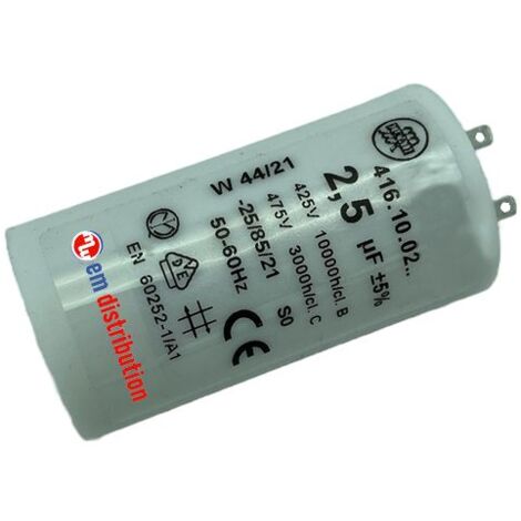 Ducati Energia – Condensateur 2,5µF pour moteur de volet roulant – Couple 6 Nm – Cosses Faston 2.8 mm – Compatible moteurs Somfy et Simu