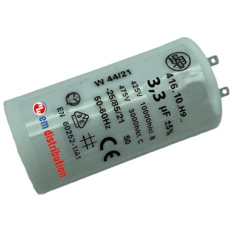 Ducati Energia – Condensateur 3,3µF pour moteur de volet roulant 10 Nm – Cosses Faston 2.8 mm – Durée de vie 10 000 heures – Compatible SOMFY et SIMU