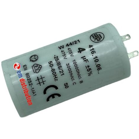 Ducati Energia – Condensateur 4µF pour moteur de volet roulant 8 à 10 Nm – Cosses Faston 2.8 mm – Durée de vie 10 000 heures – Compatible Somfy et Simu