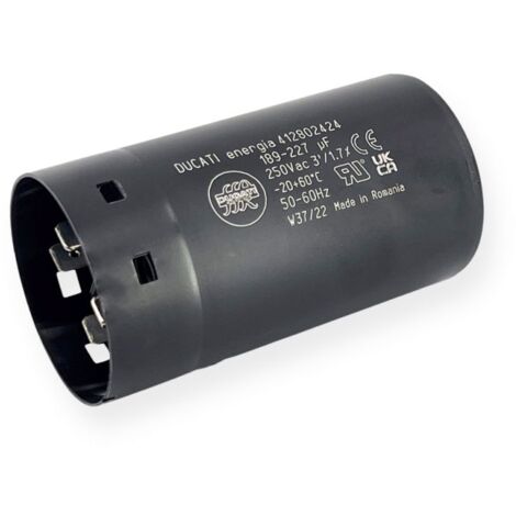 Ducati Energia – Condensateur de démarrage 189-227µF – Tension 250Vac – Cosses faston 6.3mm – Longueur 84mm – Ø45,5mm pour moteurs 220V