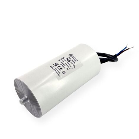 Ducati Energia – Condensateur permanent 100µF – Longueur 120mm – Diamètre 60mm – Longueur de câble 25cm – Homologué VDE EN60252-1