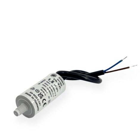 Ducati Energia – Condensateur permanent 1,5µF à câble – Ø25x50mm – Longueur de câble 25cm – Durée de vie 10.000 heures – Compatible moteurs 220V
