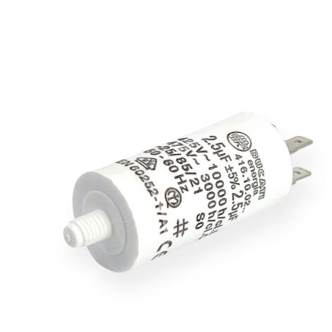 Ducati Energia – Condensateur permanent 2,5µF double cosses Faston 6.3mm – Ø28x55mm – 10.000 heures de durée de vie – Compatible moteurs 220V