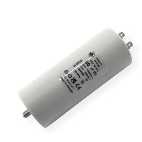 Ducati Energia – Condensateur permanent 60µF – Sortie double cosses Faston 6.3 mm – Longueur 117 mm – Diamètre 50 mm – Durée de vie 10.000 heures