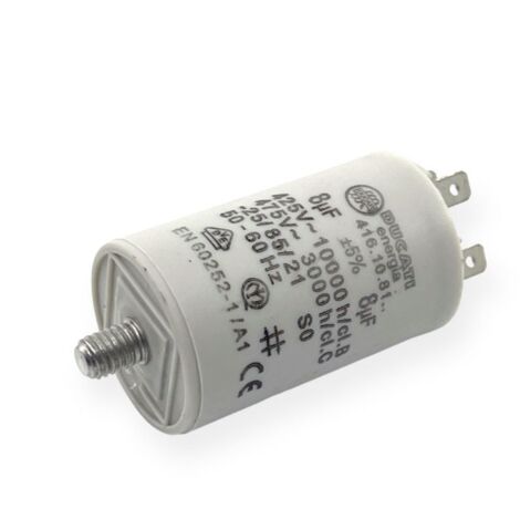 Ducati Energia – Condensateur permanent 8µF à cosses – Ø36x58mm – Sortie double cosses Faston 6.3mm – Homologation VDE EN60252-1