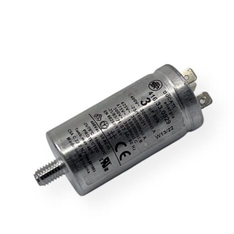 Ducati Energia – Condensateur permanent aluminium 3µF – Cosses Faston simple 6.3mm – Ø30x60mm – Durée de vie 30,000 heures