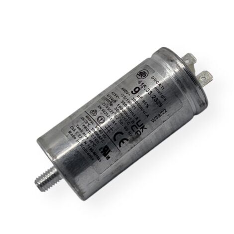 Ducati Energia – Condensateur permanent aluminium 9µF – Cosses faston simple 6.3mm – Ø35x72mm – Durée de vie 30,000 heures – Pour moteurs 220V