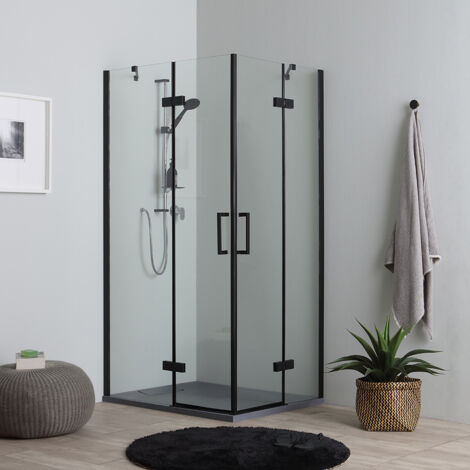 Ducha 120x80 negra con doble puerta abatible.
