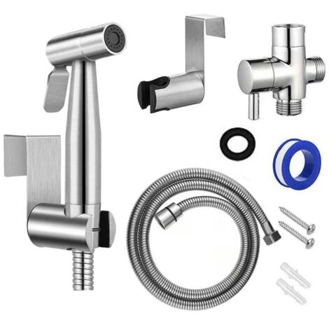 Ducha bidé para inodoro, ducha con dos funciones (jet/spray), con deslizador y control de presión, fabricada en acero inoxidable, con válvula G1/2"