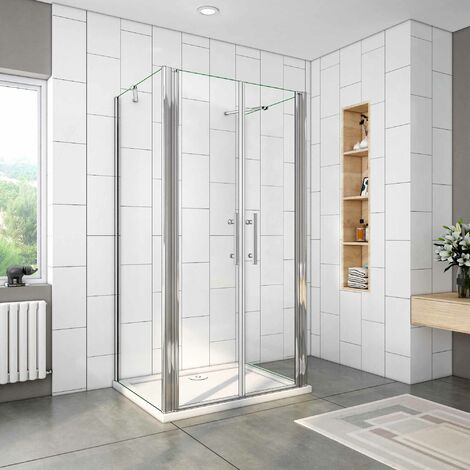 DUCHA CABINA DE DUCHA A, EN FORMA U, LATERALES FIJOS,FRONTAL DE DOS HOJAS ABATIBLES, MAMPARA 6MM EASYCLEAN CRISTAL TEMPLADO, TRATAMIENTO ANTICAL