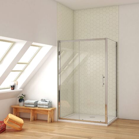 Ducha Casa 140x70x185cm  Mampara de ducha corredera , 5mm cristal templadol, marco de aluminio cromado