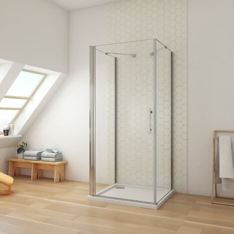Ducha Casa 90x90x90x195cm Mampara de ducha angular abatible tres hojas, 6mm cristal templado antical, barra de sujeción incluido, marco de aluminio cromado